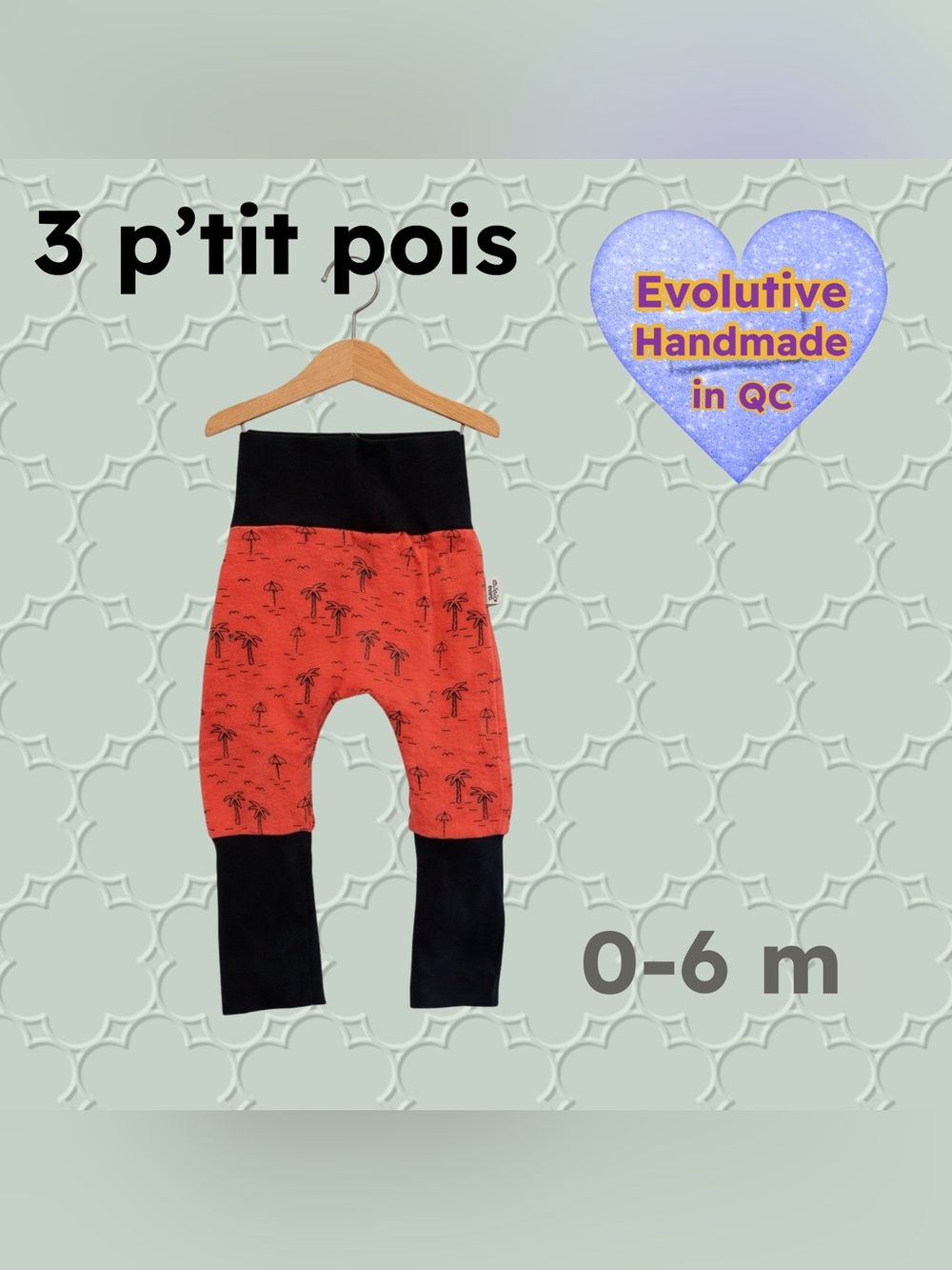 🇨🇦👍GUC 3 P’TIT POIS | 0-6 m | Unisex Palm tree Print Red Harem Pants
